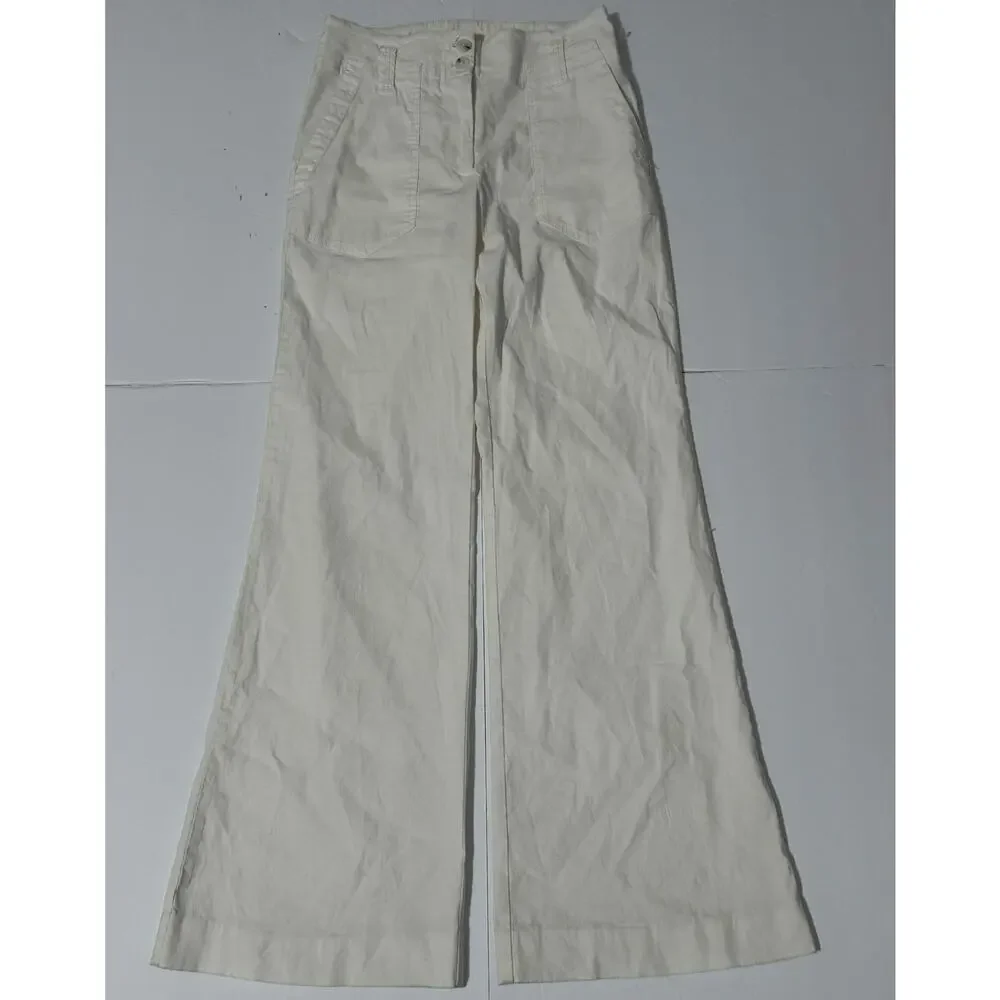 Maeve by Anthropologie The Naomi Wide Leg Linen Blend Pants, White, Size 4 - Picture 3 of 11